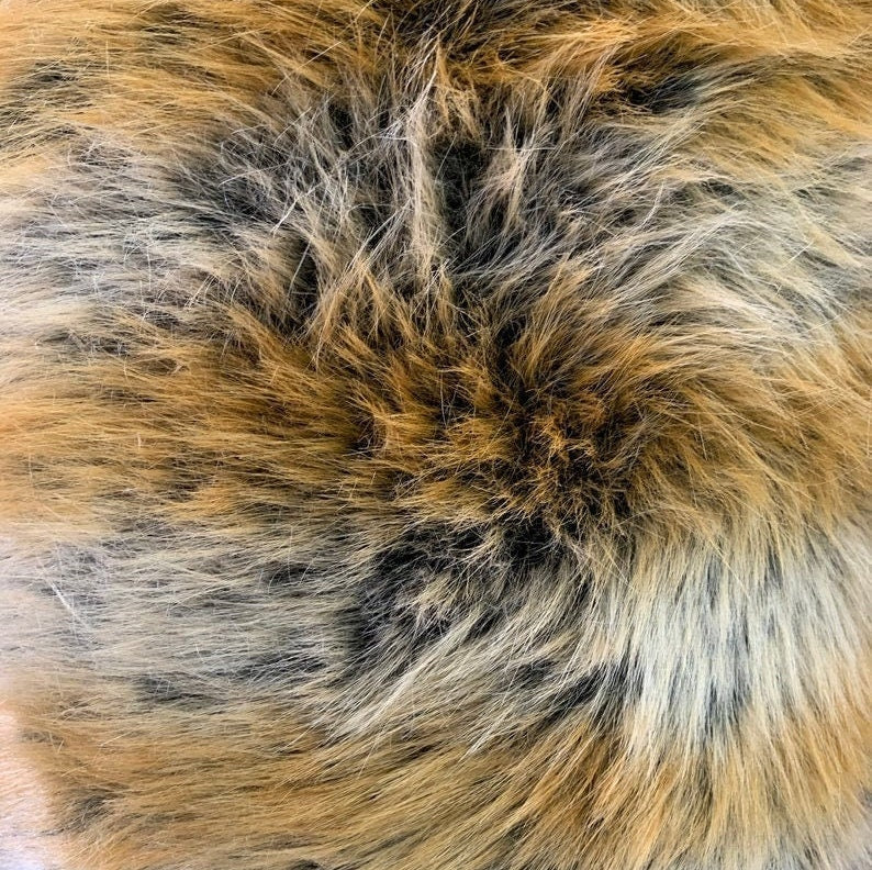 FOX - Faux Fake Fur Animal Short Pile Fabric - GRAY/GOLD- By The Yard -For Blankets Fashion Clothing Coats - Scarfs Rugs Crafts Decor -