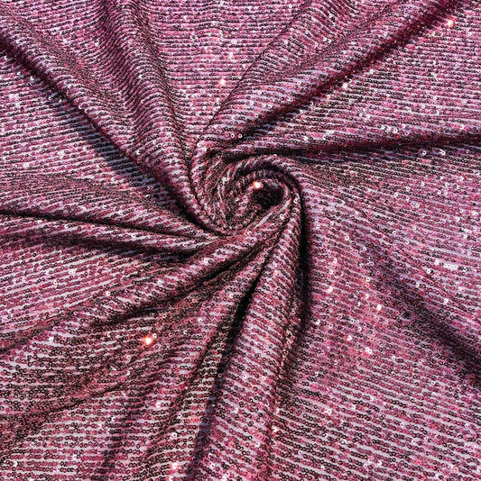 SHINY CHAIN - Designers Chain Shiny Sequins Design On a 4 Way Stretch Mesh Fabric - BURGUNDY - Sold By The Yard