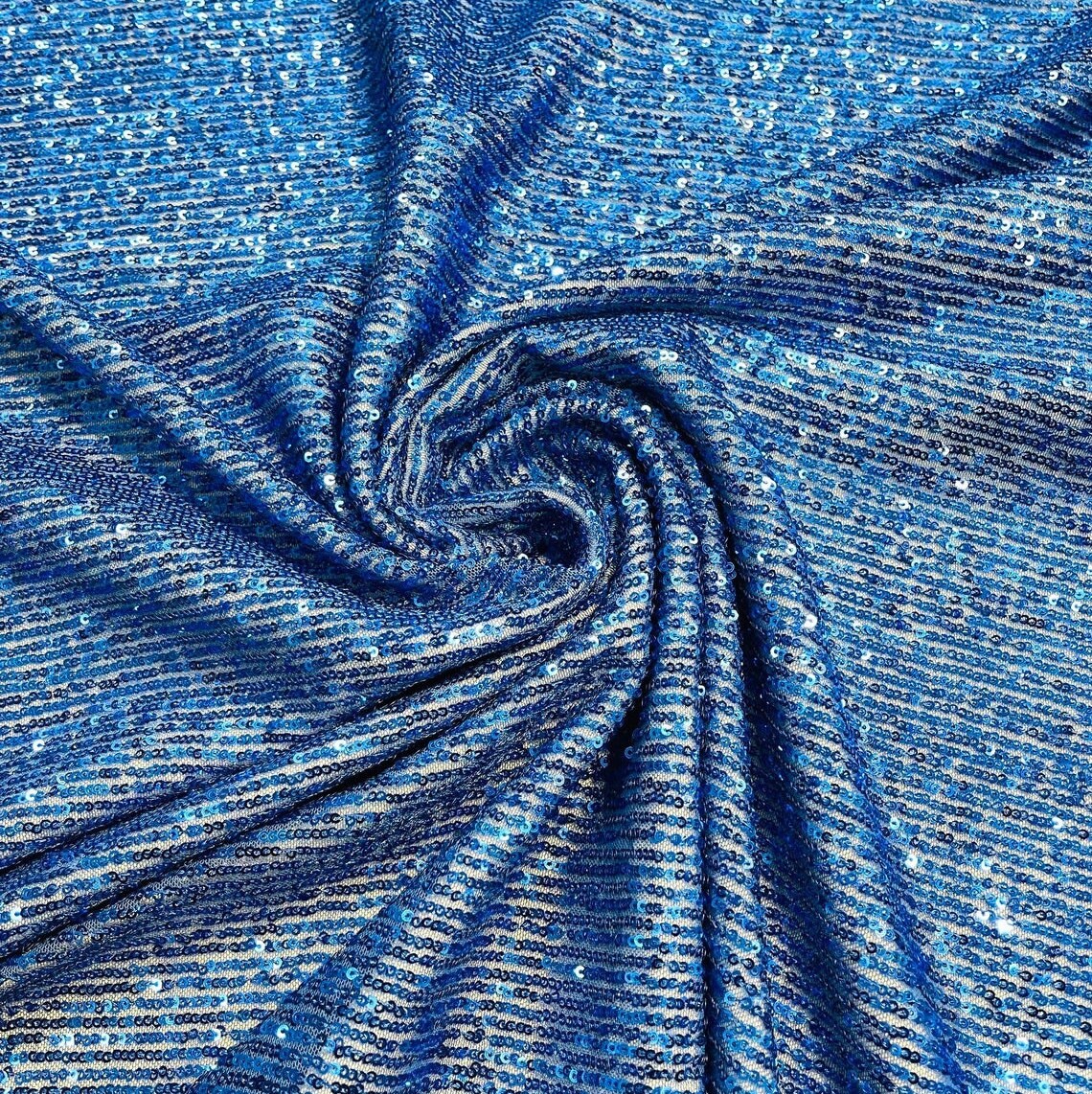 SHINY CHAIN - Designers Chain Shiny Sequins Design On a 4 Way Stretch Mesh Fabric - ROYAL - Sold By The Yard