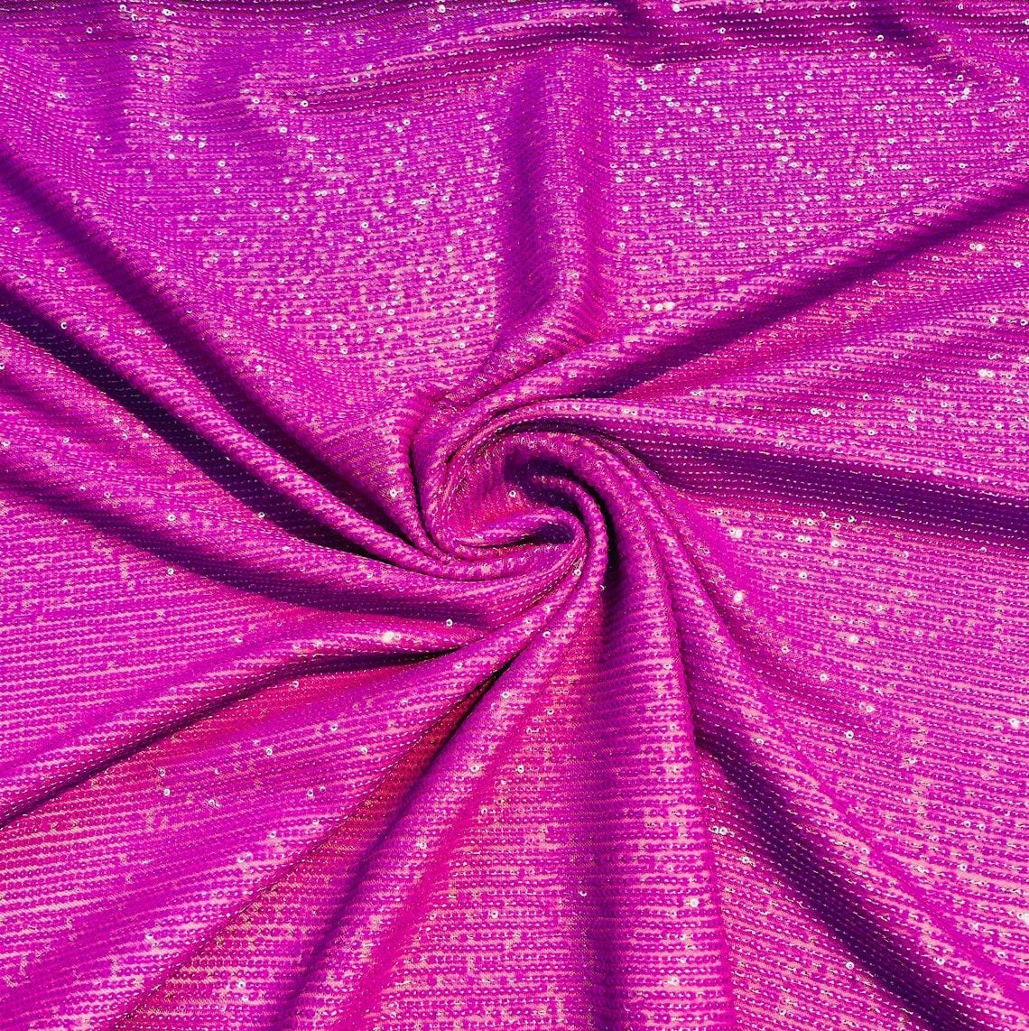 SHINY CHAIN - Designers Chain Shiny Sequins Design On a 4 Way Stretch Mesh Fabric - MAGENTA - Sold By The Yard