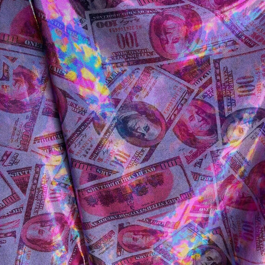 HUNDRED DOLLAR - Metallic Print Nylon Spandex Fabric 4 Way Stretch - Sold By The Yard - PINK - Ideal For Dostumes, Dresses, Leggings,