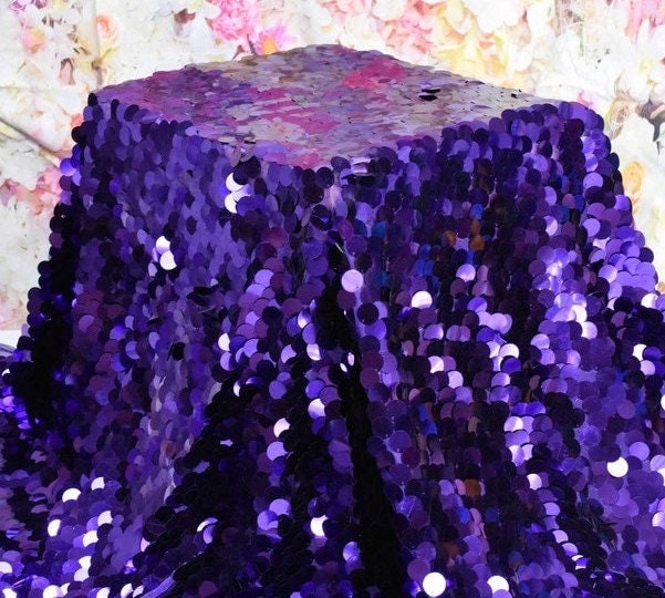 BIG PAILLETTE - PURPLE - Sequins Fabric - Big Round Paillette on Stretch Mesh 2 Way Stretch - Sold By Yard. Mermaid Sequin Fabric Fashion