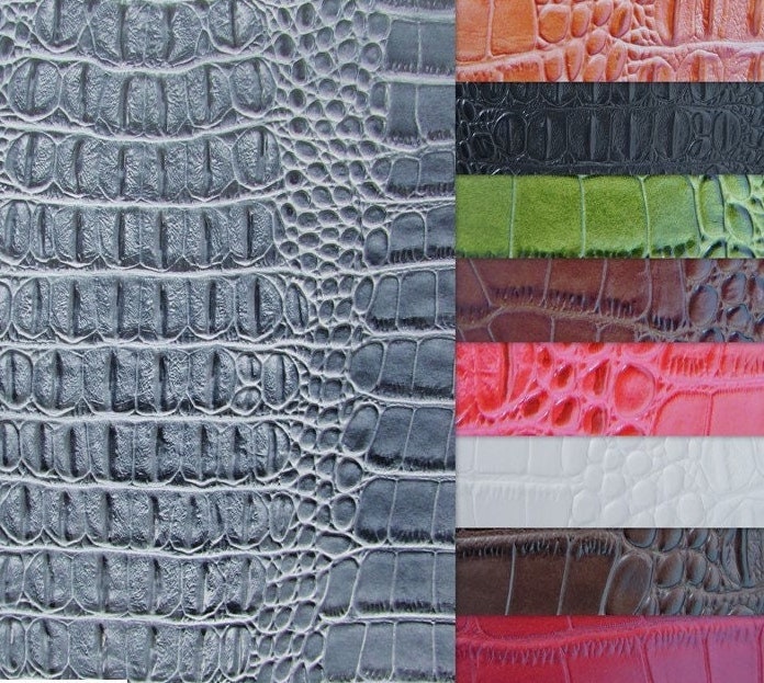 GATOR - Gator Fake Leather Upholstery, 3-D Crocodile Skin Texture Faux Leather PVC Vinyl Fabric Sold By The Yard.