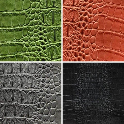 GATOR - Gator Fake Leather Upholstery, 3-D Crocodile Skin Texture Faux Leather PVC Vinyl Fabric Sold By The Yard.