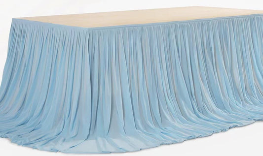 SWEETHEART - LT BLUE - 14ft Chiffon Table Skirt With Extra Length,Tulle Table Skirt for Backyard Lawn Wedding Dessert Birthday Party Cake