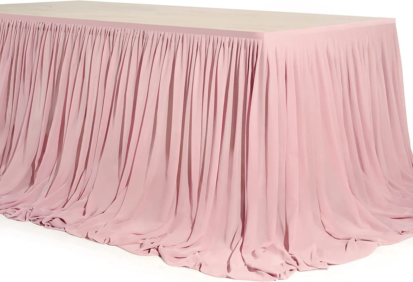 SWEETHEART - BLUSH - 14ft Chiffon Table Skirt With Extra Length,Tulle Table Skirt for Backyard Lawn Wedding Dessert Birthday Party Cake