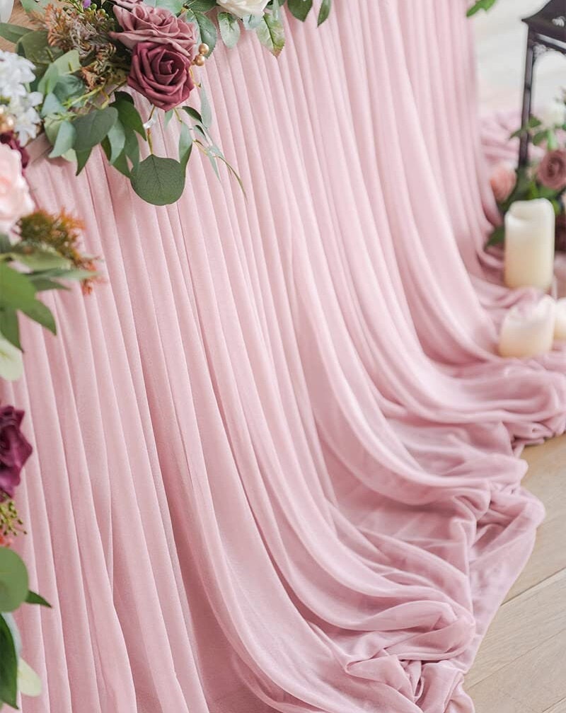 SWEETHEART - DUSTYROSE  - 14ft Chiffon Table Skirt With Extra Length,Tulle Table Skirt for Backyard Lawn Wedding Dessert Birthday Party Cake