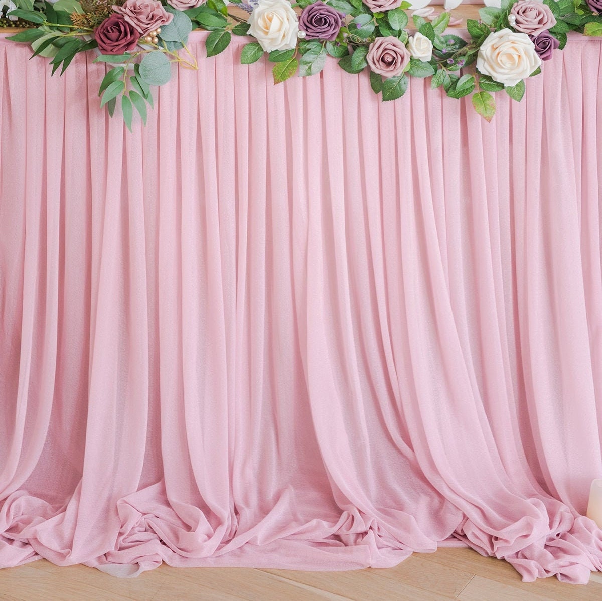 SWEETHEART - PINK - 14ft Chiffon Table Skirt With Extra Length,Tulle Table Skirt for Backyard Lawn Wedding Dessert Birthday Party Cake