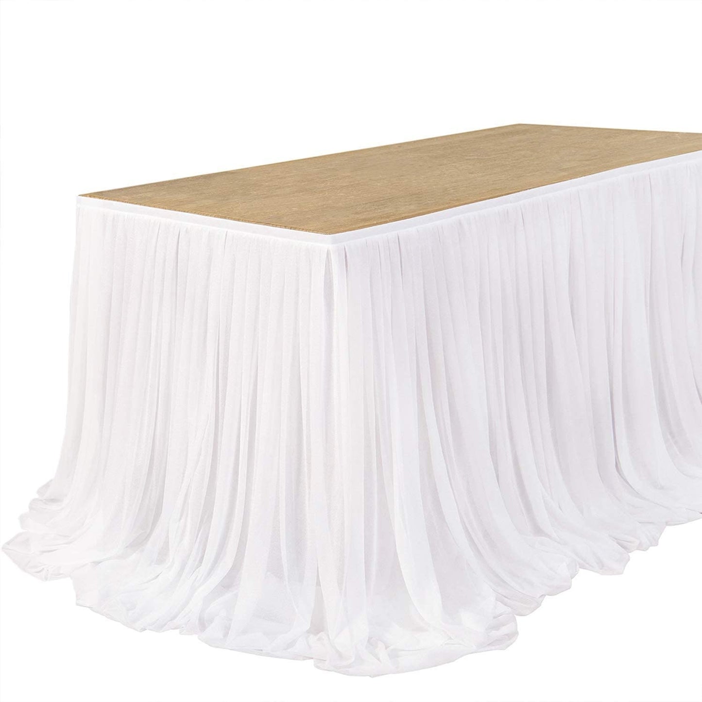 SWEETHEART - WHITE - 14ft Chiffon Table Skirt With Extra Length,Tulle Table Skirt for Backyard Lawn Wedding Dessert Birthday Party Cake