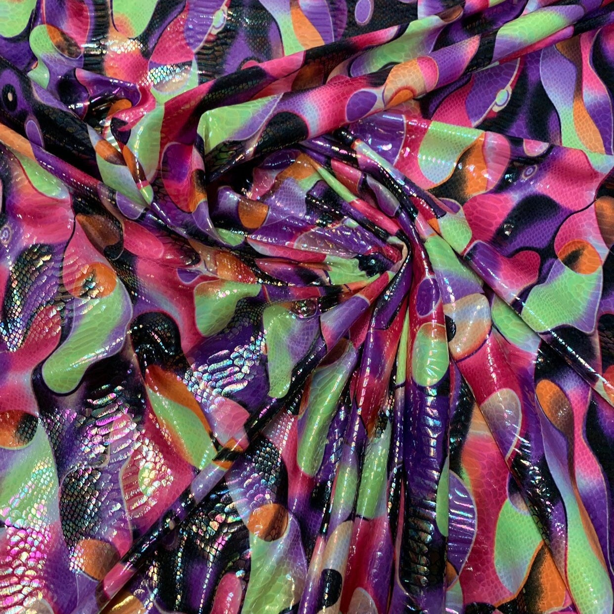 BOA SNAKE -  Snake Print Stretch Spandex-Sold By The Yard - PURPLE - Ideal For Costumes, Dresses, Leggings, Swimsuit and Mucho More