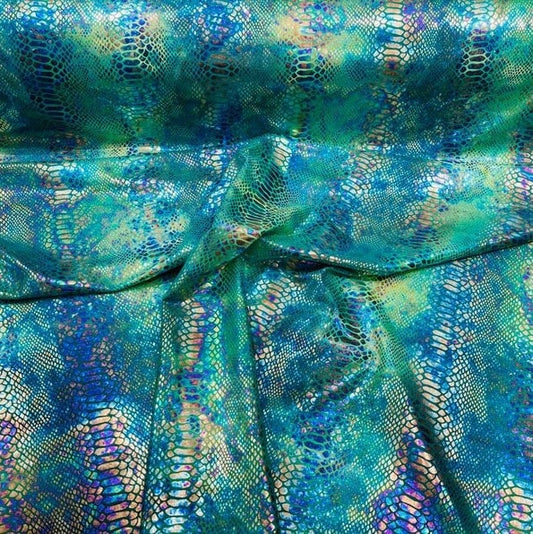 KING SNAKE -  Snake Print Stretch Spandex-Sold By The Yard - GREENBLUE - Ideal For Costumes, Dresses, Leggings, Swimsuit and Mucho More