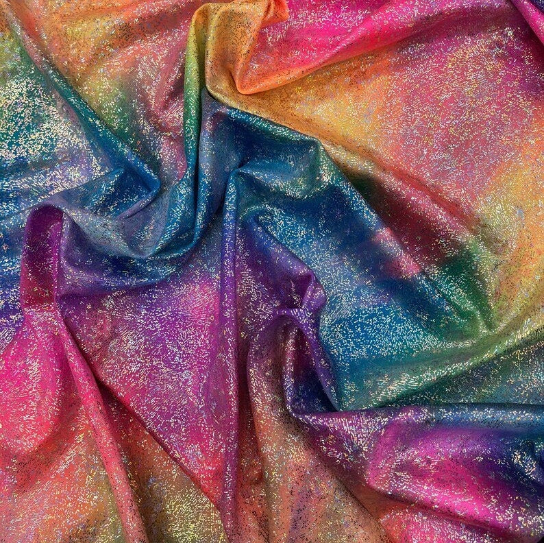 Tie Dye RAIN Hologram - Print On Nylon Spandex Fabric Sold By Yard - RAINBOW - Ideal For Costumes, Dresses, Leggings,Swimsuit