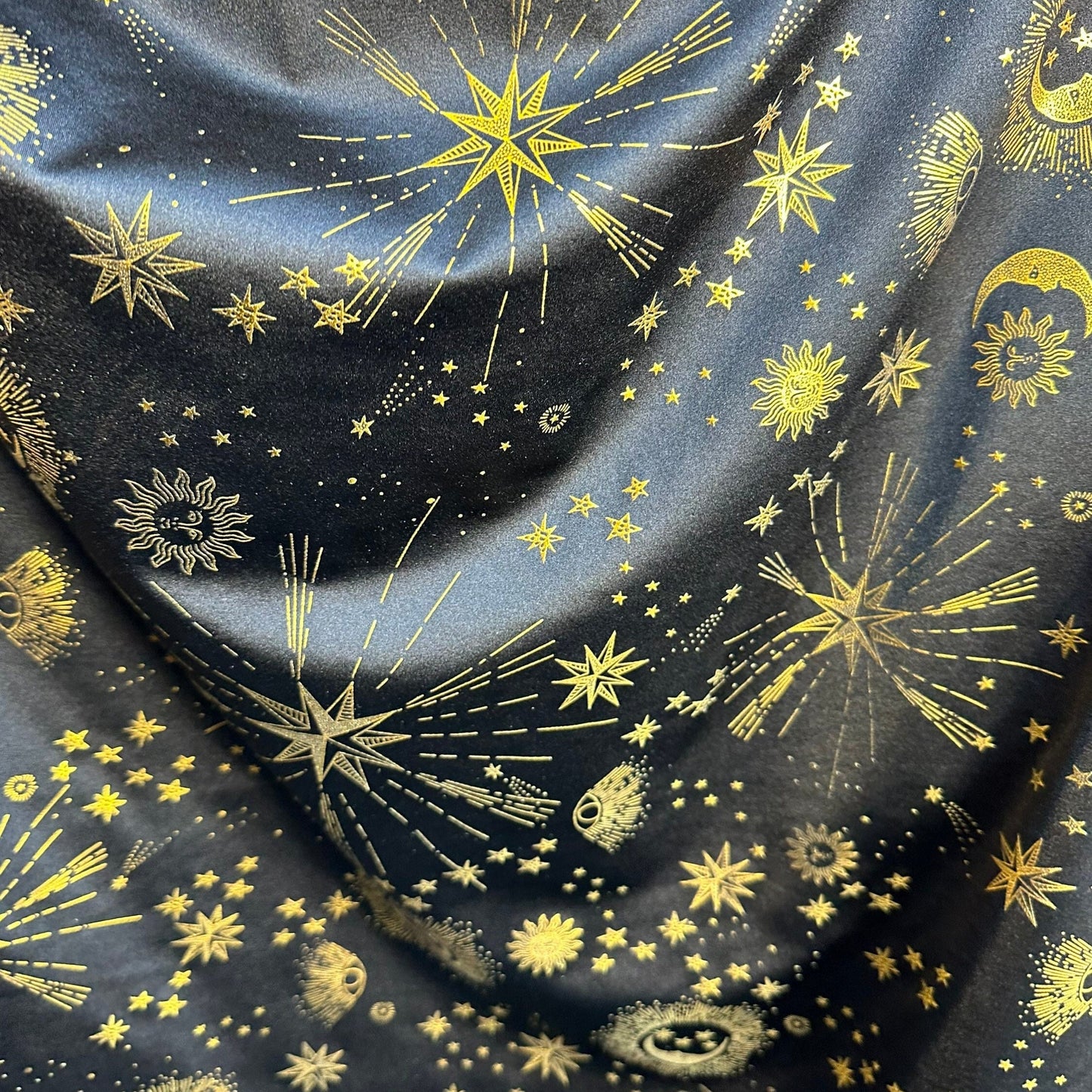 HEAVENLY ICONS -  Print Stretch Spandex-Sold By The Yard - BLACKGOLD - Ideal For Costumes, Dresses, Leggings, Swimsuit and Mucho More