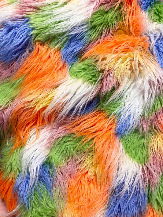 MONGOLIAN - ORANGE - Multi Color Long Pile/Mongolian Faux Fur Fabric - For Blankets Fashion Clothing Coats -Scarfs Rugs Crafts Decor By Yard